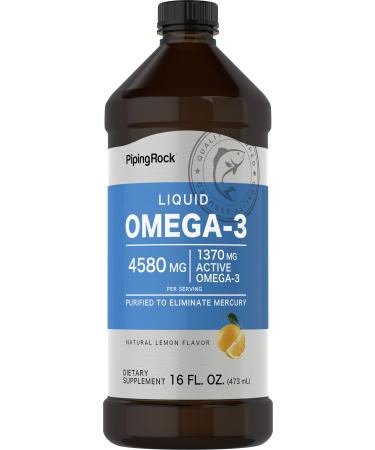 Piping Rock Omega 3 Fish Oil Liquid Supplement | 16 Fl Oz | Mercury Free | Lemon Flavor | 1370 mg Active Omega-3 | for Men and Women | Non-GMO Gluten Free