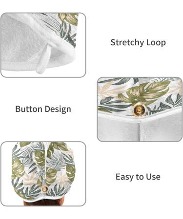 Tropical Leaves Dry Hair Cap - 2 Piece Quick Drying Towel Set with Button Headband | Super Absorbent & Soft Comfort for International Shipping - Buy Online on GoSupps.com