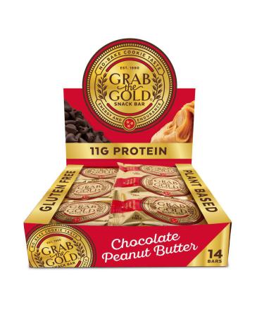 GRAB THE GOLD Snack Bars, Chocolate Peanut Butter (14 Bars - Amazon Exclusive) 11g Plant-Based Protein, Made with Organic Oats & Chocolate, Whole Food Bars, Gluten Free - Vegan - High Fiber - Dairy Free - Kosher Chocolate Peanut Butter 14 Count (Pack of 1