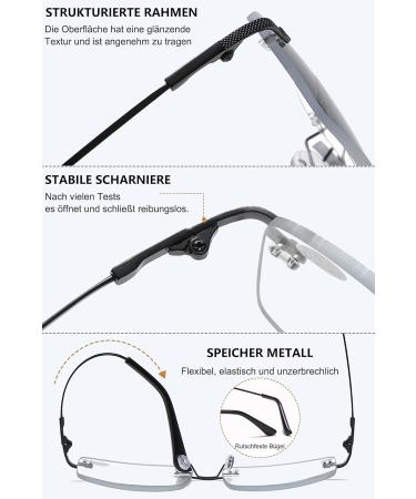 Buy Lanomi Frameless Photochromic Varifocal Reading Glasses for Men & Women - Blue Light Filter Borderless Intelligent Self-Tinting Multifocal - 1.5x Black Titan - Buy Online on GoSupps.com