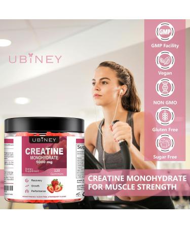 Buy Creatine Monohydrate Gummies with Vitamin B12 - Sugar & Gluten Free Vegan Strawberry Flavor 5000mg for Enhanced Performance & Recovery - 120 Count - Buy Online on GoSupps.com
