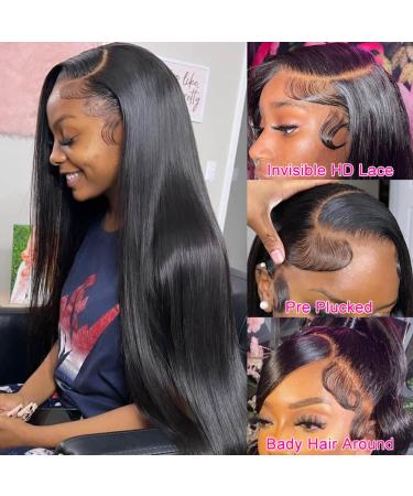 24 Inch HD Transparent Straight Lace Front Human Hair Wig | 150% Density Pre Plucked Closure Wig for Black Women | Glueless 13x4 Lace Frontal Wig - Buy Online on GoSupps.com
