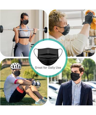 Assacalynn Disposable Face Masks 4 Layers - 2022 Upgrade, 50PCS Black Mask with White Inside - Breathable, Comfortable Flat Elastic Ear Bands - Pack of 50 - Buy Online on GoSupps.com