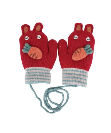 Kids Toddlers Knitted Gloves Mittens with String Boys Girls Magic Stretch Mittens Thick Fleece Lined Baby Infant Winter Warm Mittens Cartoon Cosy Full Finger Gloves Xmas Gift for Aged 0-3 #A-q Red