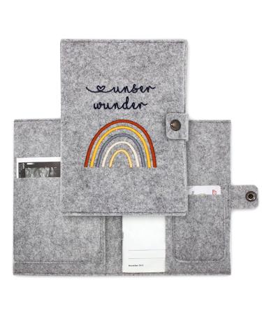 Cozy Racoon Mutterpass cover rainbow natural from felt |Made in Germany I with additional indoor pockets for the insurance card and ultrasound pictures I personal gift for pregnant germany mother pass rainbow natural