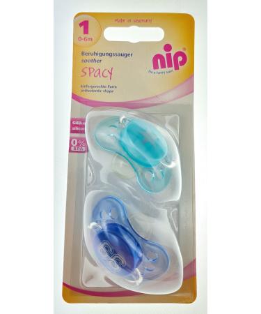 NIP Baby SILICONE pacifier "Spacy" 0-6 months size 1 pacifier shield in blue and turquoise