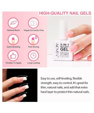 ALIVER 5 in 1 Pink Clear Builder Gel Base | UV/LED Nail Polish Coat + Repair | Extension & No Wipe Top Set | Soak Off - Buy Online on GoSupps.com