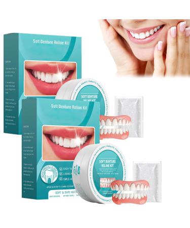 2PCS Minceetbien Dentures Minceetbien Silicone Reline Denture Set Adjustable Snap-in Dentures Upper and Lower Denture Kit for Any Mouth Shape