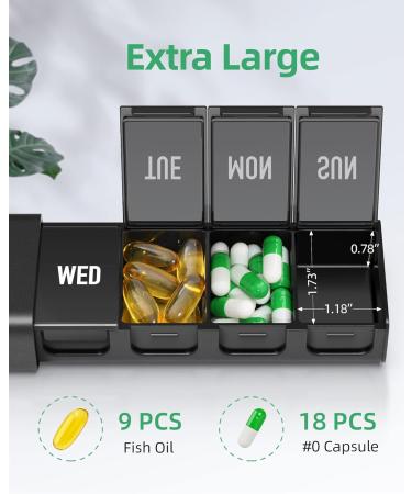 Shop PULIV Dual Black Lightproof Weekly Pill Organizer - Extra Large Travel Pill Box for Vitamins & Medications | BPA-Free 7-Day Design with Privacy Protection - Buy Online on GoSupps.com
