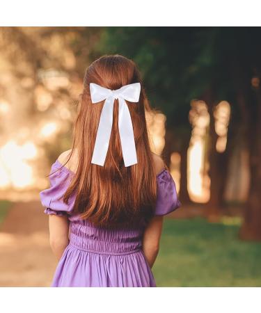 2 Pack Hair Bows for Girls and Women Large Bow Hair Clips Hair Barrette with Long Silky Satin Hair Accessories for Girls(White Pink) - Buy Online on GoSupps.com