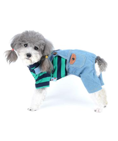 Ranphy striped pet cute jumpsuit girl young dogs clothes pajamas pajama summer shirt cotton cotton denim jacket for chihuahua yorkhire green l l (chest: 45cm back: 35cm) green