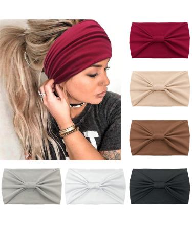 Kavya 6 PCs headband women wide elastic soft boho hair straps leopard print hair accessories yoga sport hair band multi -colored hair ripe women red