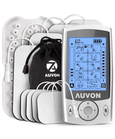 AUVON Dual Channel TENS Unit Muscle Stimulator Machine with 20 Modes, 2" and 2"x4" TENS Unit Electrode Pads