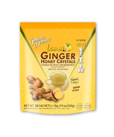 Prince of Peace Instant Lemon Ginger Honey Crystals, 30 Sachets  Instant Hot or Cold Beverage for Nausea Relief and Soothes Throat  Easy to Brew Ginger and Honey Crystals