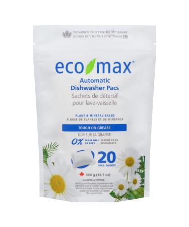 Eco-Max Hypoallergenic Automatic Dishwasher Pacs 20 count Scent Free DETERGENT