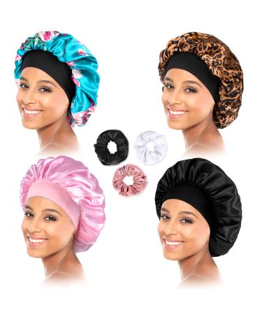 Silk Cap Satin Bonnet Hair Bonnet for Sleeps Satin Cap for Hair Bonnets for Women Hair Caps Silk Bonnet for Natural Hair (4 Pieces)
