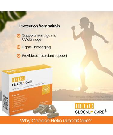 GlocalCare Helio Antioxidant-Rich Sun Defense & Skin Rejuvenation Supplement with Polypodium Nutroxsun Astaxanthin & Pomegranate Extract - Fights Photoaging & Oxidative Stress - (30 Capsules) - Buy Online on GoSupps.com
