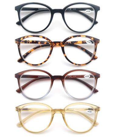 Women Reading Glasses 4Pack Large Round Frame Readers Spring Hinges with 4 Pouch 4 Pack Mix Color 2.25 x - Buy Online on GoSupps.com