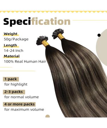 UGEAT REAL HAIR REMY Flat Tip Bonding Strands - Keratin Glue Sticks (50g 20 inch) - Dark Brown to Ash Blonde #4/18/4 - Premium Quality Hair Extensions - Buy Online on GoSupps.com