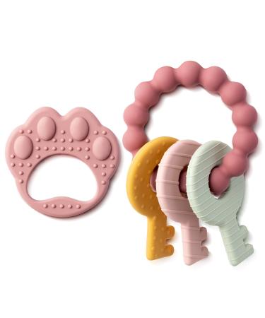 2 pieces pink bite ring teeth toys for babies baby bpa free silicone teeth toys set easy to hold baby chewing toys silicone baby bite blue bite for newborns