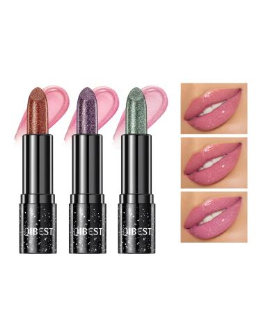 3 Pcs Magic Color Changing Lipstick Sparkling Glitter Lipstick Long Lasting Magic PH Lipstick Warming Lipstick Nutritious Plumping Lip Balm (Rose+Peach+Apricot)