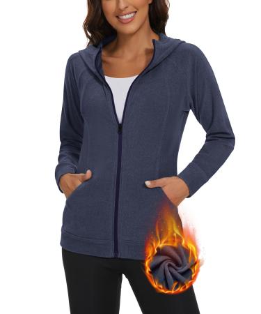 Soneven running jacket women's lightweight sports jacket with hood sweat jacket hooded jacket training jacket for autumn and winter transition blue XL