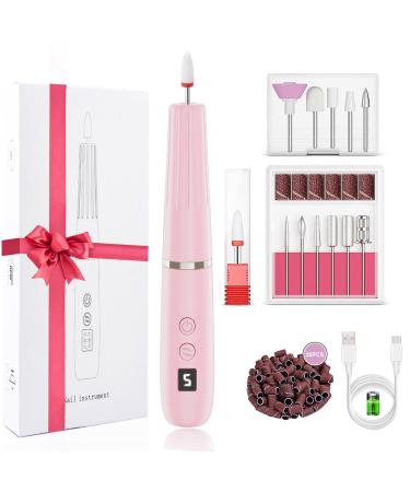 Professional Nail Drill Kit Portable Electric Nail Files for Acrylic Nails Nail File Electric for Beginners and Professionals Manicure and Pedicure Set with Rechargeable Pink