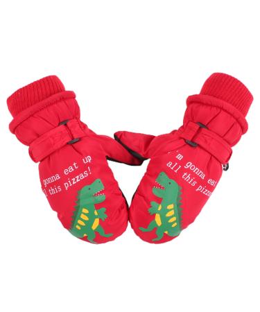 XIAOHAWANG Kids Ski Gloves Baby Boys Winter Dinosaur Glove Toddler Girls Waterproof Mittens 2-8 Years Red 2-4 Years
