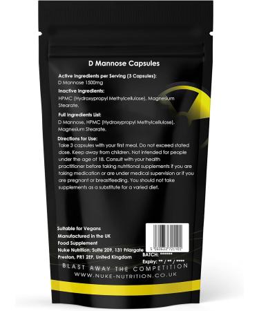 Nuke Nutrition D Mannose Capsules 1500mg | 180 Capsules for UTI Relief | Natural Cranberry Pills for Cystitis Treatment | UTI Alternative to Antibiotics - Buy Online on GoSupps.com