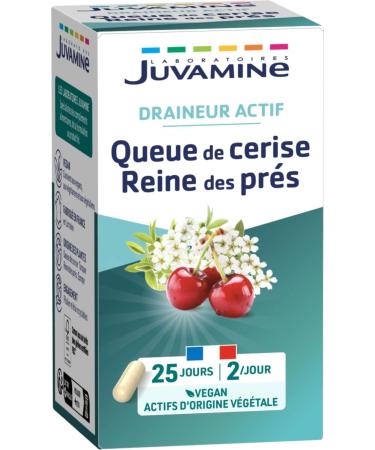 JUVAMINE - Active Drainer - Cherry Tail and Meadowsweet - Promotes Kidney Elimination of Water - 50 capsules of plant origin