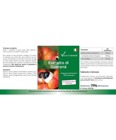 Guarana Extract - 1200mg Guarana Seeds - 4 times concentrated - Vegan -! FOR 6 MONTHS! - 180 tablets - Advantageous bottle | Vitamintrend  - Buy Online on GoSupps.com