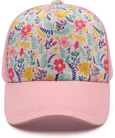 Girls Pony Hat - Distressed High Ponytail Messy Bun Baseball Cap for Kids (4-10 years) - Pink Floral Sun Protection Trucker Hat - Buy Online on GoSupps.com
