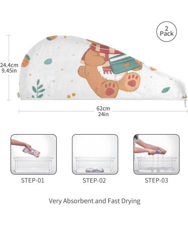 Cute Cartoon Bear Hair Towel Set - 2 Pack Super Absorbent Quick Dry Hair Turbans for Women & Girls - Buy Online on GoSupps.com