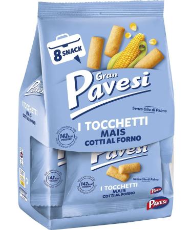 Italian Gourmet E.R. Gran Pavesi Snack Tocchetti Snack Chunks Baked Corn Without Palm Oil - 8 Packets (256g) + Italian Gourmet Polpa 400g (Pack of 6)