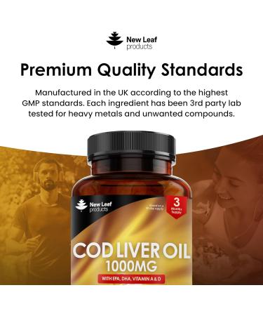 High Strength Cod Liver Oil Capsules 1000mg - 90 Softgels with Omega 3 EPA DHA, Vitamins A & D - UK Made by New Leaf - Buy Online on GoSupps.com
