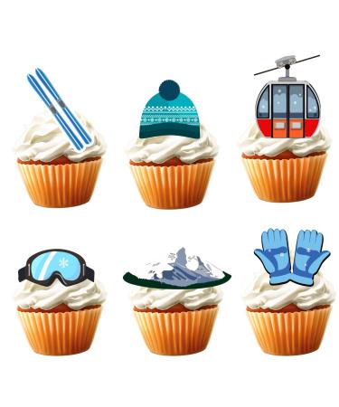 18pcs Ski Cupcake Toppers for Men Women Birthday Snowboard Cake Decor Winter Sport Skiing Snow Party Supplies Ski Themed Party Decorations