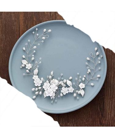 ISLHJDD Flower Bride Wedding Hair Vine Pearl Hair Accessories Bridal Hair Clip Bridal Headband Headpiece for Women and Girls (Silver) - Buy Online on GoSupps.com