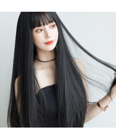 Hair Extensions for Women Wig Lady Black Long Hair Soft Girl Realistic Headwear Japanese Air Temperament Facial Thick Hair One Size Black - Buy Online on GoSupps.com