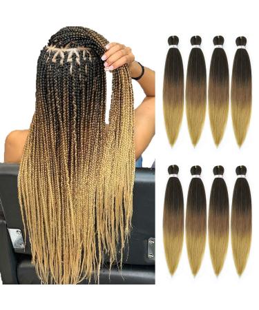 Pre stretched Braiding Hair 26inch 8 packs Hot Water Setting Professional Box Braid Yaki Texture Soft Itch Free Synthetic Fiber Crochet Twist Braids Hair Extensions (1B/30/27)
