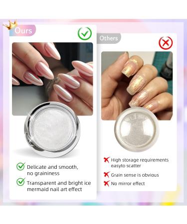Ledsuuei White Pearl Chroma Nail Powder - 3Pcs Aurora Ice Shimmer Chrome Pigment for Stunning Mirror Effect Nails | Glazed Donut Glitter for Nail Salons - Buy Internationally - Buy Online on GoSupps.com
