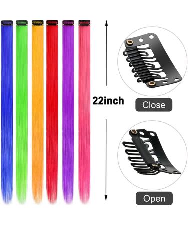 12 Pcs Colored Hair Extensions Colorful Clip in Hair Extensions 22 inch Synthetic Straight Hair Extensions for Kids Girls Women Red series - Buy Online on GoSupps.com