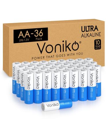 Voniko - Premium Grade AA Batteries - 36 Pack - Alkaline Double A Battery - Ultra Long-Lasting, Leakproof 1.5v Batteries - 10-Year Shelf Life