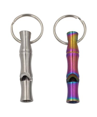 Real Sic Steel Emergency Whistle Keychain - Loud Portable Safety Whistle for Emergency, Survival, Life Saving, Hiking, Festivals, Camping, and Pet Training Bamboo (Rainbow & Silver)