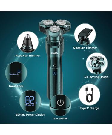 Shop Electric Razor for Men - 3-in-1 Face Shaver Rotary LED Rechargeable Portable Beard Trimmer & Hair Clippers Kit in Green - Buy Online on GoSupps.com