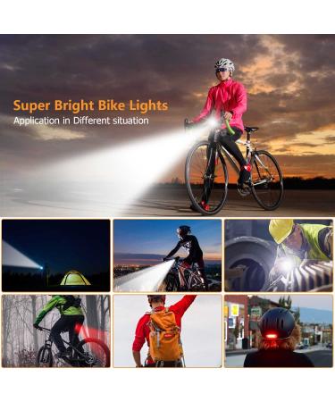 USB Rechargeable Bike Lights Set - 3000LM Super Bright Headlight Front & Rear LED - 3+5 Light Mode - Fits All Bicycles - Buy Online on GoSupps.com