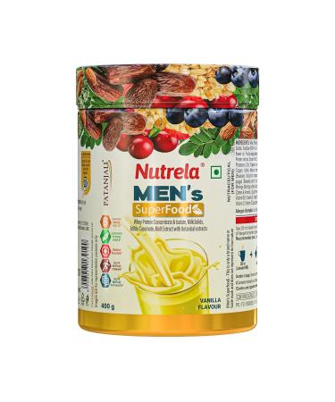 Nutrela Men's Superfood Whey Protein Powder Vanilla Flavor 400g with Ashwagandha Vitamin D Calcium B-Vitamins Zinc Vitamin C Digestive Enzymes Shatavari Safed Musli Gokshura Brahmi