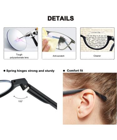 AMILLET Half Moon Reading Glasses - Lightweight Retro Round Frame Readers with Spring Hinge, Matte Black +1.25 - Buy Online on GoSupps.com