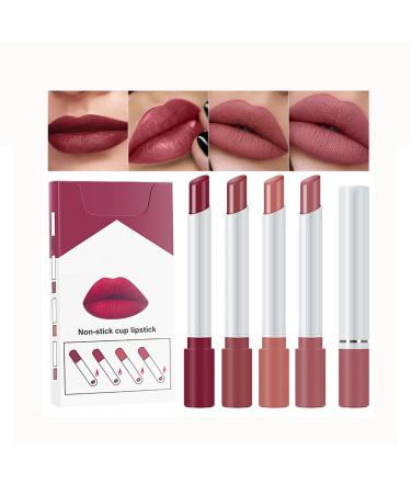 Xiahium 4Pcs Lipstick Set Long Lasting Waterproof Non-Stick Cup High Pigmented Matte Velvet Nude Moisturizing Lip Gloss Makeup Gift for Women Girls 0.04 Ounce (Pack of 4) A