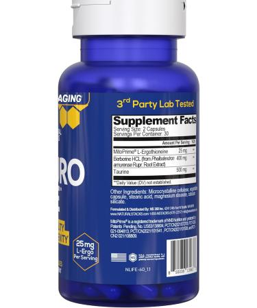 NeuroLife Longevity Supplement - 500mg Taurine & 400mg Berberine Supplement - Clinically Tested MitoPrime L-Ergothioneine - Brain Support for Cognitive Vitality - 60 Berberine Capsules 60 Count (Pack of 1) - Buy Online on GoSupps.com