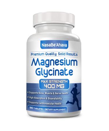 NasaBeahava Magnesium Glycinate 400 mg | Vegan Chelated Non-GMO Soy Dairy and Gluten Free | Extra Value Size | 90 Servings | 180 Tablets